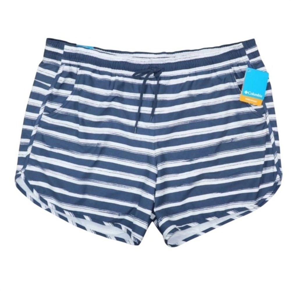 Columbia Omni-Shade Striped Shorts‎ Bogata Bay 2X Navy Blue White Active XW2827
